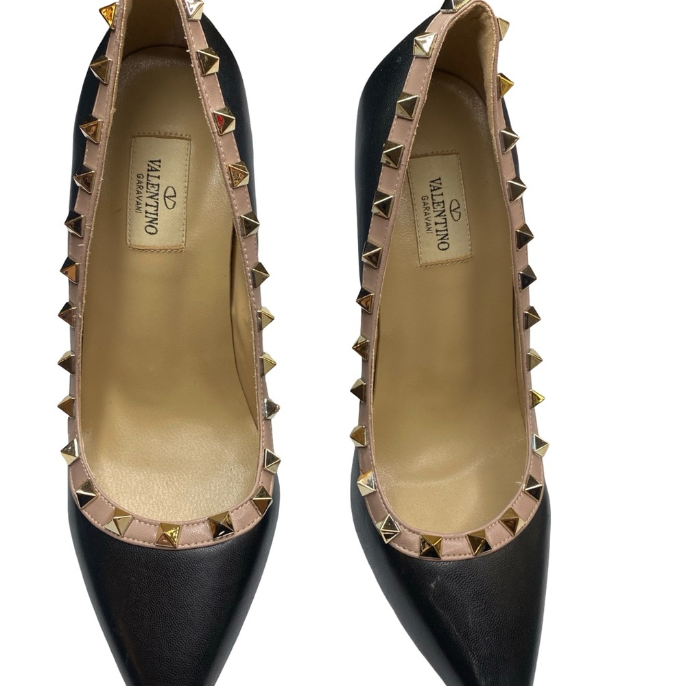 Valentino Black and Gold Studded Heels - Picture 7 of 11
